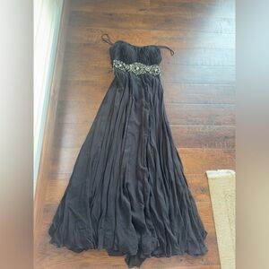 Theia Black Sweetheart Gown with Silver Embellishments